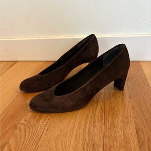 Stuart Weitzman Chocolate Brown Suede Leather Mid Heel Comfy Pumps Women
